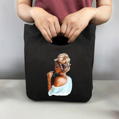 Pusdienu soma Modes meitenes apdruka Kanvas pusdienu kastīte piknika tote maza rokassomu maisiņš vakariņu konteiners pārtikas uzglabāšanas somas biroja dāmai