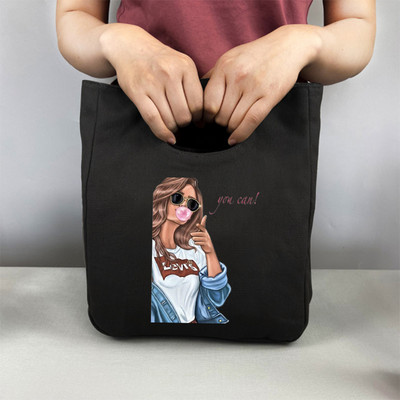 Pusdienu soma Modes meitenes apdruka Kanvas pusdienu kastīte piknika tote maza rokassomu maisiņš vakariņu konteiners pārtikas uzglabāšanas somas biroja dāmai