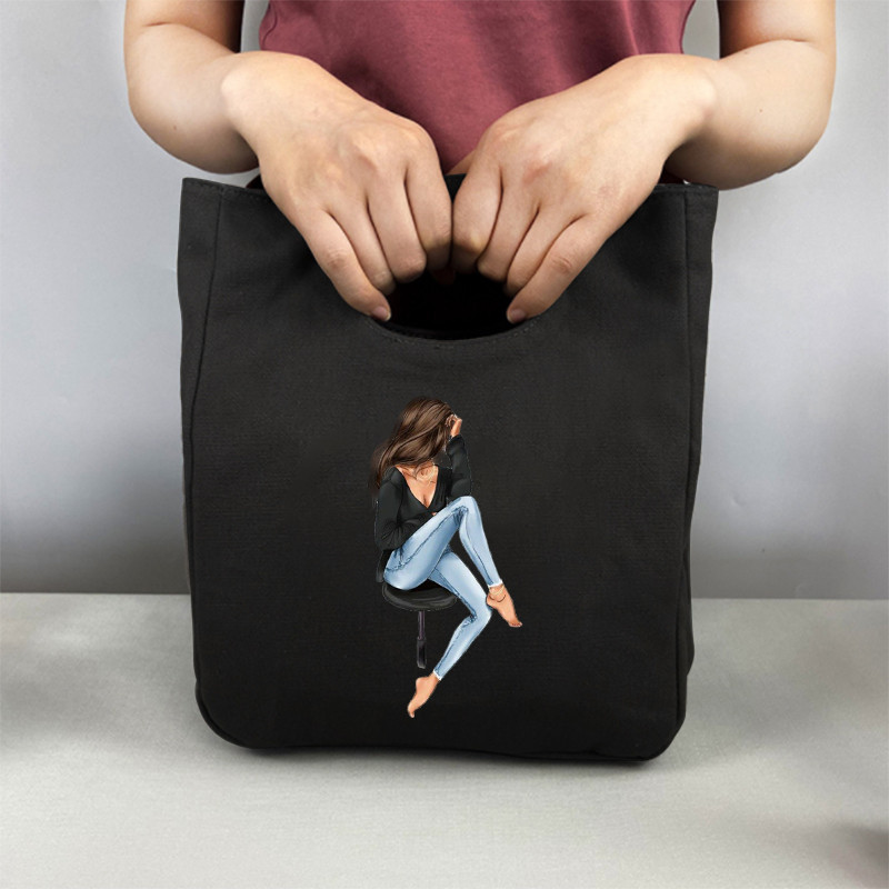 Pusdienu soma Modes meitenes apdruka Kanvas pusdienu kastīte piknika tote maza rokassomu maisiņš vakariņu konteiners pārtikas uzglabāšanas somas biroja dāmai