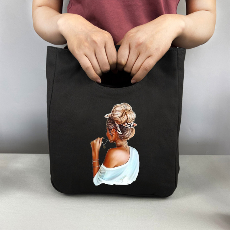 Pusdienu soma Modes meitenes apdruka Kanvas pusdienu kastīte piknika tote maza rokassomu maisiņš vakariņu konteiners pārtikas uzglabāšanas somas biroja dāmai