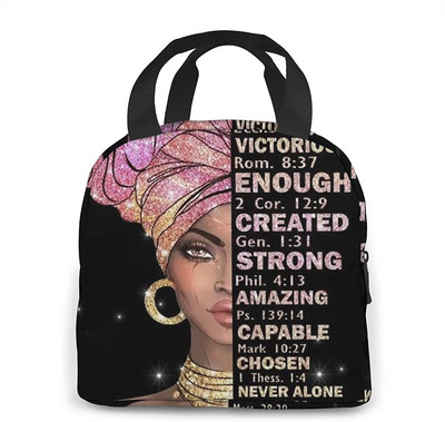 Fekete királynő afro-amerikai lány ebédtáska tote étkezési táska újrafelhasználható szigetelt hordozható afro fekete lány ebédlődobozos kézitáskák