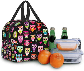 Cartoon Owls Lunch Bag μονωμένο Cooler Bento Tote Bags Box Επαναχρησιμοποιήσιμο Δοχείο γευμάτων για γυναίκες Γραφείο πικνίκ Work Beach