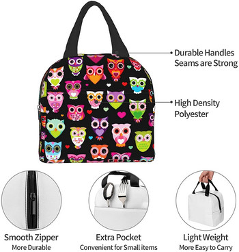 Cartoon Owls Lunch Bag μονωμένο Cooler Bento Tote Bags Box Επαναχρησιμοποιήσιμο Δοχείο γευμάτων για γυναίκες Γραφείο πικνίκ Work Beach