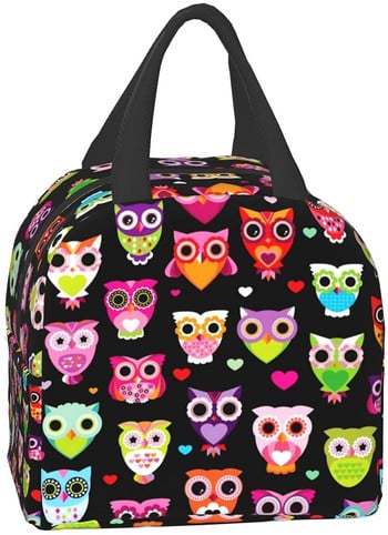 Cartoon Owls Lunch Bag μονωμένο Cooler Bento Tote Bags Box Επαναχρησιμοποιήσιμο Δοχείο γευμάτων για γυναίκες Γραφείο πικνίκ Work Beach