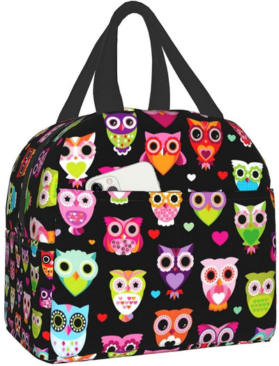 Vreća za ručak sa crtanim sovama Izolirani hladnjak Bento Tote Bags Kutija Posuda za obrok za višekratnu upotrebu za žene Ured Piknik Posao Plaža