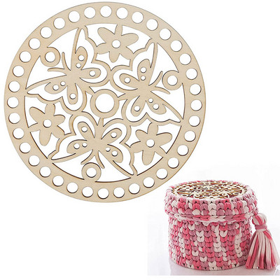 Coș din lemn fund rotund necompletat, bază solidă din lemn croșetat, scobit, bricolaj, pungi, furnituri pentru țesut, artizanat natural, fabricarea de genți de mână