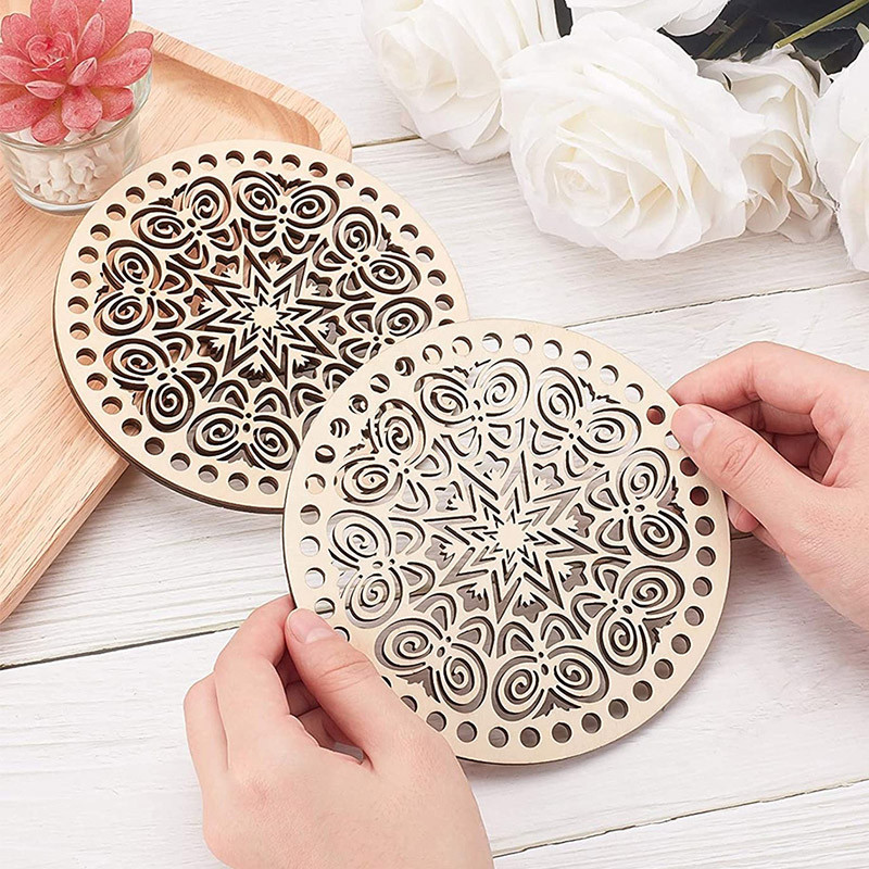 Coș din lemn fund rotund necompletat, bază solidă din lemn croșetat, scobit, bricolaj, pungi, furnituri pentru țesut, artizanat natural, fabricarea de genți de mână