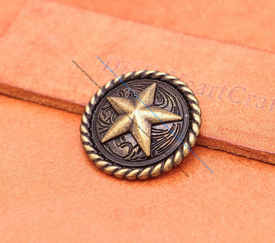 10 бр. Винтидж месингова чанта с кръгли въжета Texas Ranger Star Western Багажна чанта Leathercraft Leather Conchos Screwback 1-1/4"