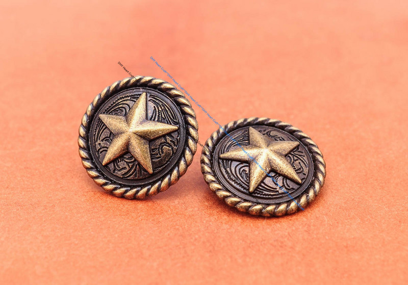 10kom Vintage mjedena torba s okruglim rubom užeta Texas Ranger Star Western torba za prtljagu Leathercraft Leather Conchos Screwback 1-1/4"