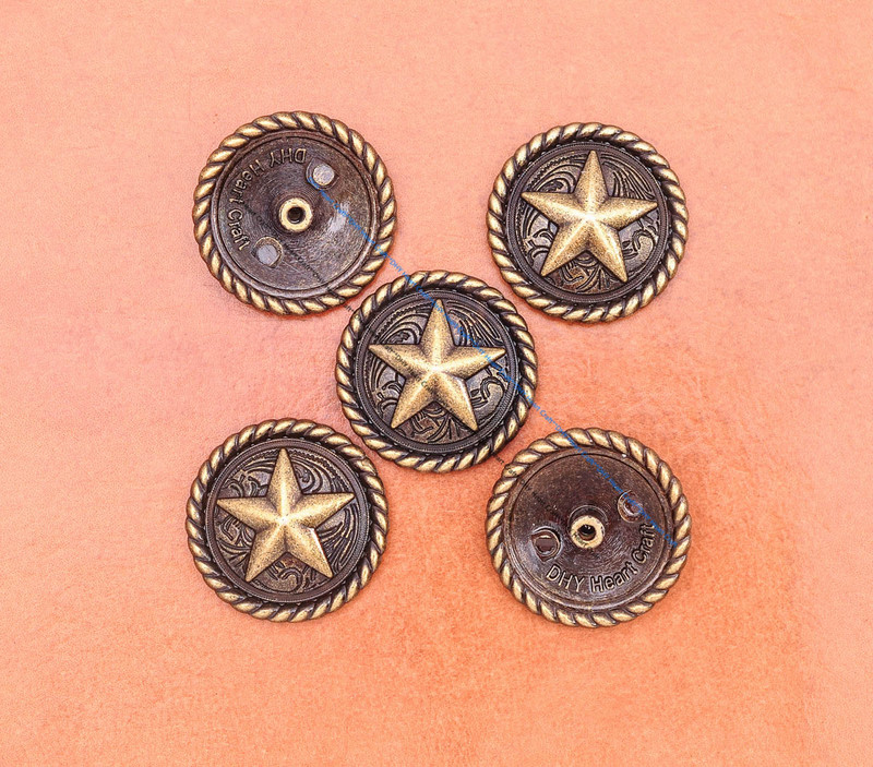 10kom Vintage mjedena torba s okruglim rubom užeta Texas Ranger Star Western torba za prtljagu Leathercraft Leather Conchos Screwback 1-1/4"