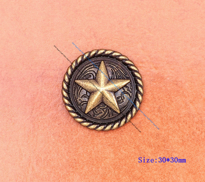 10kom Vintage mjedena torba s okruglim rubom užeta Texas Ranger Star Western torba za prtljagu Leathercraft Leather Conchos Screwback 1-1/4"