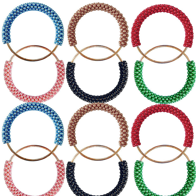 Pērļu apaļas somas roktura gredzens, pīts krāsains krelles sievietēm Rokassomu maka rāmis DIY roku darbs somas aksesuāri