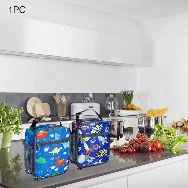 Gyerekek rajzfilm cipzáras ételtároló mini piknik iskolai diák zsebbel, oxfordi szövet hőszigetelt, puha ebédlődoboz szigetelt táska