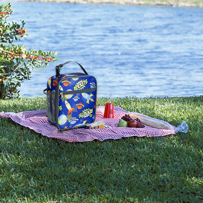 Gyerekek rajzfilm cipzáras ételtároló mini piknik iskolai diák zsebbel, oxfordi szövet hőszigetelt, puha ebédlődoboz szigetelt táska