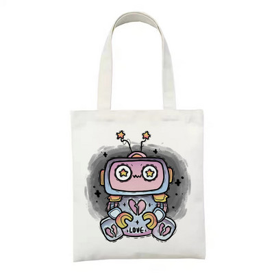 Női vászon bevásárlótáska Női vászontáska Vicces gombás ökokézitáska hordtáska újrafelhasználható bevásárlótáskák diákkönyves táskák