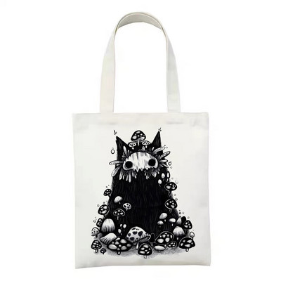 Női vászon bevásárlótáska Női vászontáska Vicces gombás ökokézitáska hordtáska újrafelhasználható bevásárlótáskák diákkönyves táskák