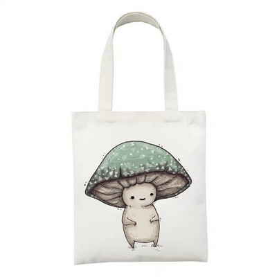 Női vászon bevásárlótáska Női vászontáska Vicces gombás ökokézitáska hordtáska újrafelhasználható bevásárlótáskák diákkönyves táskák