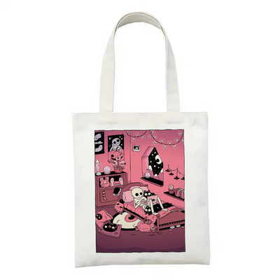 Női vászon bevásárlótáska Női vászontáska Vicces gombás ökokézitáska hordtáska újrafelhasználható bevásárlótáskák diákkönyves táskák