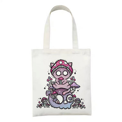 Női vászon bevásárlótáska Női vászontáska Vicces gombás ökokézitáska hordtáska újrafelhasználható bevásárlótáskák diákkönyves táskák