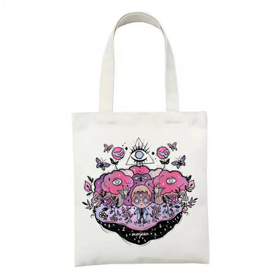 Női vászon bevásárlótáska Női vászontáska Vicces gombás ökokézitáska hordtáska újrafelhasználható bevásárlótáskák diákkönyves táskák