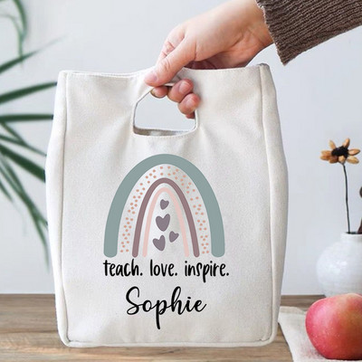 Rainbow Teach Love Inspire Φορητές τσάντες μεσημεριανού μονωτικού εξατομικευμένου ονόματος Θερμικός ψύκτης πικ-νικ Δώρα αποθήκευσης τροφίμων