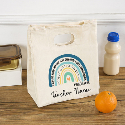 Rainbow Teach Love Inspire Prijenosne torbe za ručak Izolirane personalizirane prilagođene nazive Termalni hladnjak Torbica za piknik Pohranjivanje hrane Pokloni