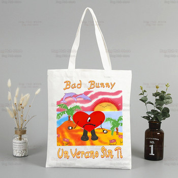 Un Verano Sin Ti Canvas Shoulder Tote Bag Bad Bunny Handbags Eco επαναχρησιμοποιούμενες αισθητικές Singer Charms Τσάντες αγορών Τσάντες μόδας