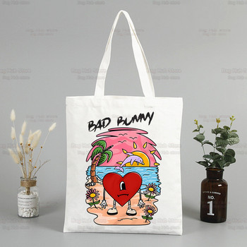 Un Verano Sin Ti Canvas Shoulder Tote Bag Bad Bunny Handbags Eco επαναχρησιμοποιούμενες αισθητικές Singer Charms Τσάντες αγορών Τσάντες μόδας