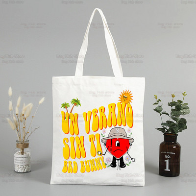 Un Verano Sin Ti Canvas plecu soma Bad Bunny rokassomas Eko atkārtoti lietojamas estētiskās dziedātāja piekariņas Iepirkumu soma Modes somas