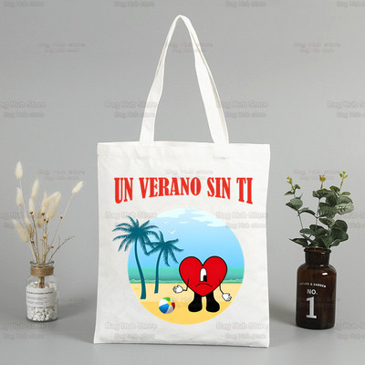 Un Verano Sin Ti Canvas plecu soma Bad Bunny rokassomas Eko atkārtoti lietojamas estētiskās dziedātāja piekariņas Iepirkumu soma Modes somas