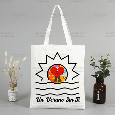 Un Verano Sin Ti Canvas plecu soma Bad Bunny rokassomas Eko atkārtoti lietojamas estētiskās dziedātāja piekariņas Iepirkumu soma Modes somas