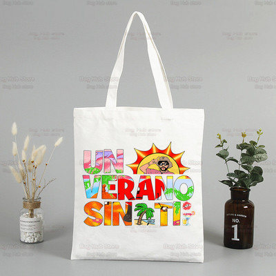 Un Verano Sin Ti Canvas plecu soma Bad Bunny rokassomas Eko atkārtoti lietojamas estētiskās dziedātāja piekariņas Iepirkumu soma Modes somas