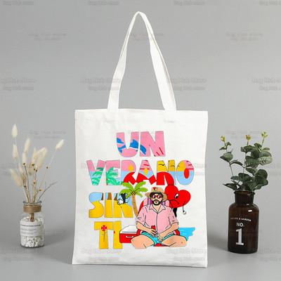 Un Verano Sin Ti Canvas plecu soma Bad Bunny rokassomas Eko atkārtoti lietojamas estētiskās dziedātāja piekariņas Iepirkumu soma Modes somas