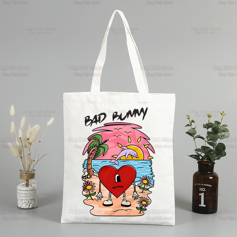 Un Verano Sin Ti Canvas plecu soma Bad Bunny rokassomas Eko atkārtoti lietojamas estētiskās dziedātāja piekariņas Iepirkumu soma Modes somas
