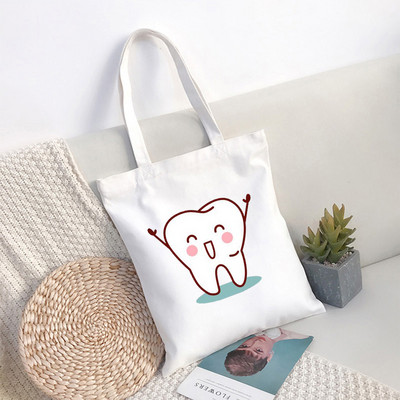 Mergaičių rankinė Dantų ir stomatologų grafika Estetika Juokinga mada Rankinės Pečių krepšiai Kasdieniai apsipirkimas Moteriškas Elegantiškas drobinis krepšys