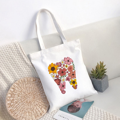 Mergaičių rankinė Dantų ir stomatologų grafika Estetika Juokinga mada Rankinės Pečių krepšiai Kasdieniai apsipirkimas Moteriškas Elegantiškas drobinis krepšys