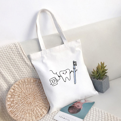 Mergaičių rankinė Dantų ir stomatologų grafika Estetika Juokinga mada Rankinės Pečių krepšiai Kasdieniai apsipirkimas Moteriškas Elegantiškas drobinis krepšys