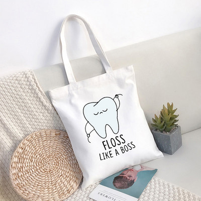 Mergaičių rankinė Dantų ir stomatologų grafika Estetika Juokinga mada Rankinės Pečių krepšiai Kasdieniai apsipirkimas Moteriškas Elegantiškas drobinis krepšys