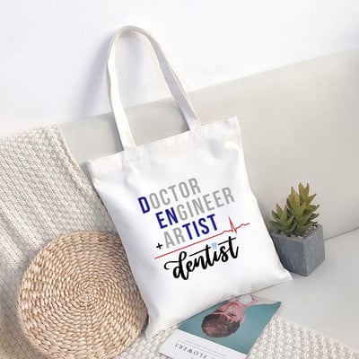 Mergaičių rankinė Dantų ir stomatologų grafika Estetika Juokinga mada Rankinės Pečių krepšiai Kasdieniai apsipirkimas Moteriškas Elegantiškas drobinis krepšys