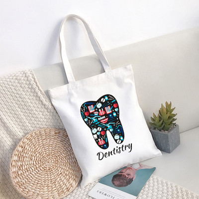 Mergaičių rankinė Dantų ir stomatologų grafika Estetika Juokinga mada Rankinės Pečių krepšiai Kasdieniai apsipirkimas Moteriškas Elegantiškas drobinis krepšys