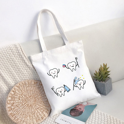 Mergaičių rankinė Dantų ir stomatologų grafika Estetika Juokinga mada Rankinės Pečių krepšiai Kasdieniai apsipirkimas Moteriškas Elegantiškas drobinis krepšys