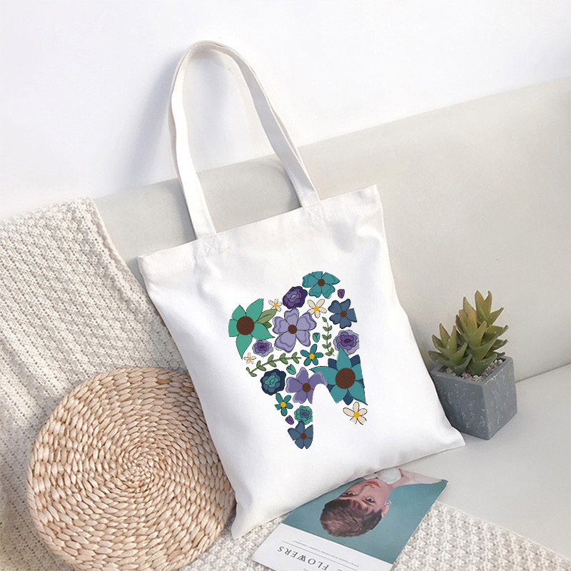 Mergaičių rankinė Dantų ir stomatologų grafika Estetika Juokinga mada Rankinės Pečių krepšiai Kasdieniai apsipirkimas Moteriškas Elegantiškas drobinis krepšys