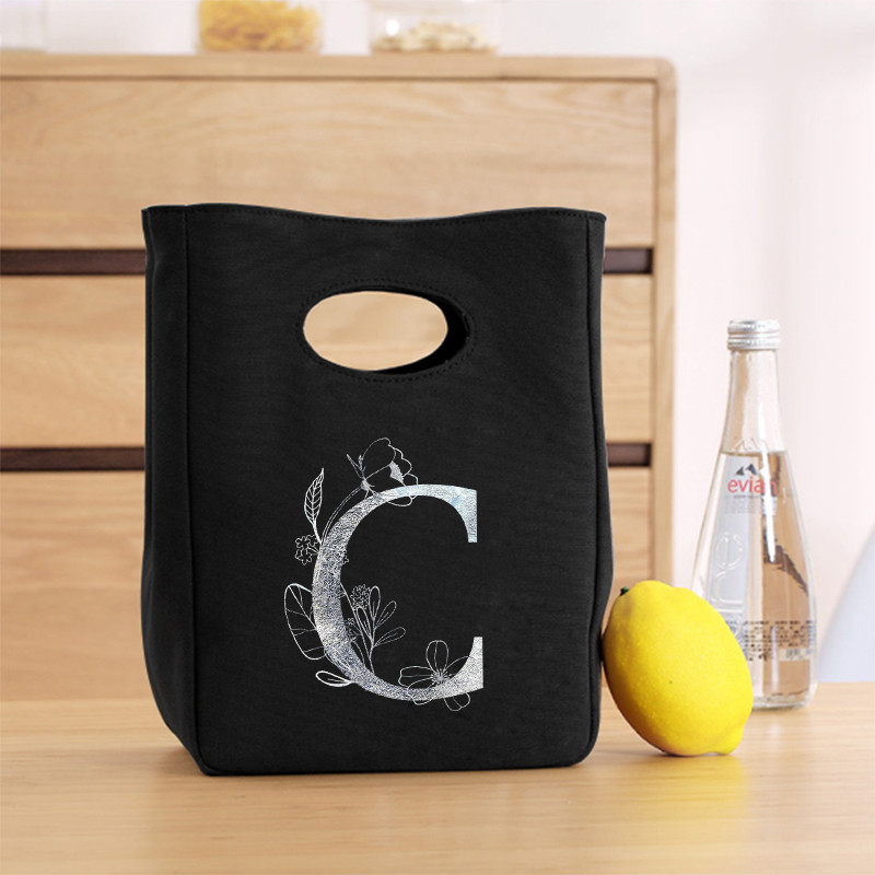 Platnena srebrna slova uniseks izolirana torba za ručak Platnena torba zadebljana uniseks prijenosna torba za pohranu hrane za višekratnu upotrebu u uredu za piknik