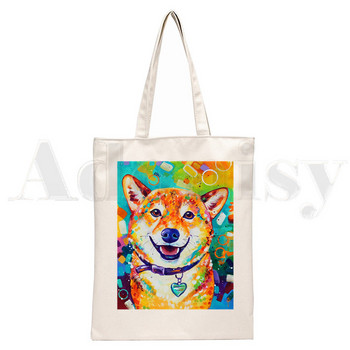 Shiba Inu Dog Japanese Print Αστεία Ζώο Harajuku Τσάντες ώμου Casual Shopping Girls Handbag Γυναικεία Κομψή τσάντα από καμβά