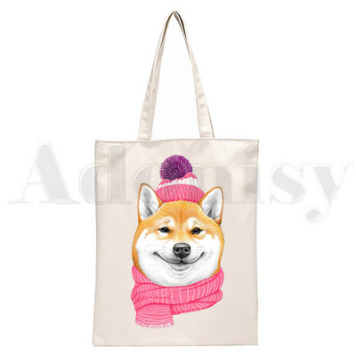 Shiba Inu Dog Japoniškas spausdinimas Juokingi gyvūnai Harajuku Rankinės Pečių Krepšiai Kasdieniai pirkiniai Merginų rankinė Moteriškas Elegantiškas drobinis krepšys