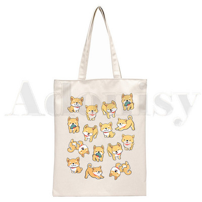 Shiba Inu Dog Japoniškas spausdinimas Juokingi gyvūnai Harajuku Rankinės Pečių Krepšiai Kasdieniai pirkiniai Merginų rankinė Moteriškas Elegantiškas drobinis krepšys