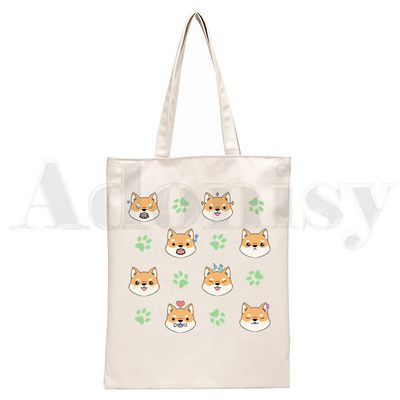 Shiba Inu Dog Japoniškas spausdinimas Juokingi gyvūnai Harajuku Rankinės Pečių Krepšiai Kasdieniai pirkiniai Merginų rankinė Moteriškas Elegantiškas drobinis krepšys