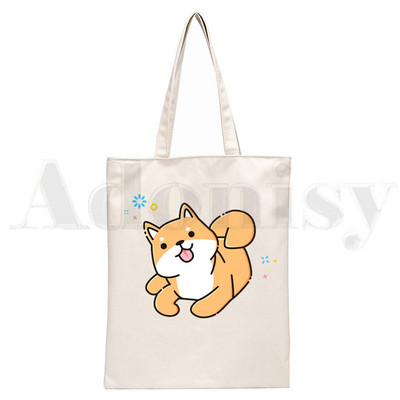 Shiba Inu Dog Japoniškas spausdinimas Juokingi gyvūnai Harajuku Rankinės Pečių Krepšiai Kasdieniai pirkiniai Merginų rankinė Moteriškas Elegantiškas drobinis krepšys