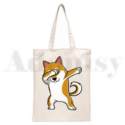 Shiba Inu Dog Japoniškas spausdinimas Juokingi gyvūnai Harajuku Rankinės Pečių Krepšiai Kasdieniai pirkiniai Merginų rankinė Moteriškas Elegantiškas drobinis krepšys