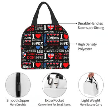 I Love London Lunch Bag Insolated Lunch Box Μαλακό Cooler Cooling Tote για παιδιά Ενήλικες άνδρες Γυναίκες